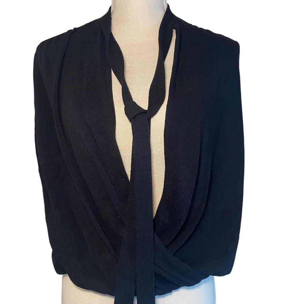 Anthropologie Black Tie Neck Sleeveless Wrap Top. Size Small.